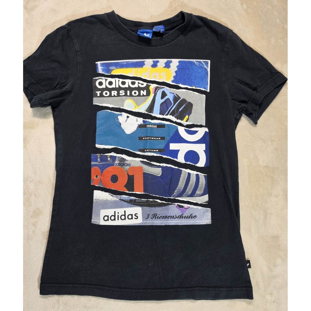 Adidas Originals Torsion EQT Graphic T Shirt Black Trefoil Logo Retro Sneaker S
